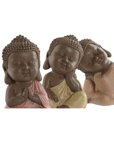 Statua Decorativa Home ESPRIT Arancio Corallo Lime Resina Buddha Orientale 8 x 8 x 12,5 cm (3 Unità)