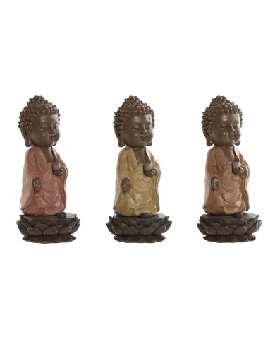 Statua Decorativa Home ESPRIT Marrone Arancio Corallo Lime Resina Buddha Orientale 9 x 9 x 21 cm (3 Unità)