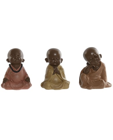 Statua Decorativa Home ESPRIT Arancio Corallo Lime Resina Frate Orientale 10,5 x 9 x 13,5 cm (3 Unità)