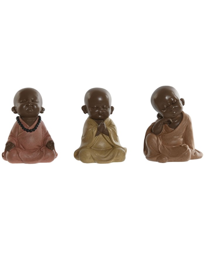 Statua Decorativa Home ESPRIT Arancio Corallo Lime Resina Frate Orientale 10,5 x 9 x 13,5 cm (3 Unità)