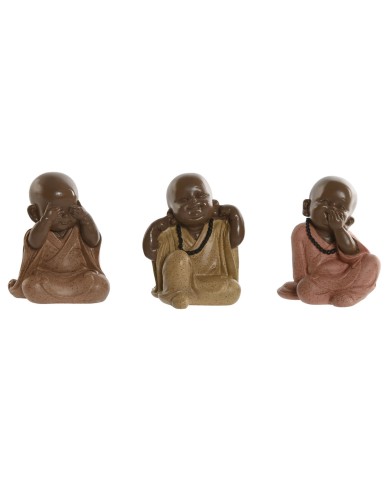 Statua Decorativa Home ESPRIT Arancio Corallo Lime Resina Frate Orientale 8,5 x 7 x 9,7 cm (3 Unità)