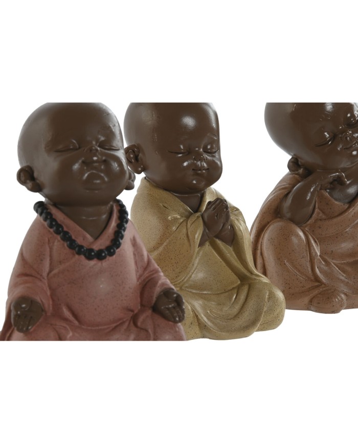 Statua Decorativa Home ESPRIT Arancio Corallo Lime Resina Frate Orientale 10,5 x 9 x 13,5 cm (3 Unità)