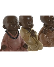 Statua Decorativa Home ESPRIT Arancio Corallo Lime Resina Frate Orientale 10,5 x 9 x 13,5 cm (3 Unità)