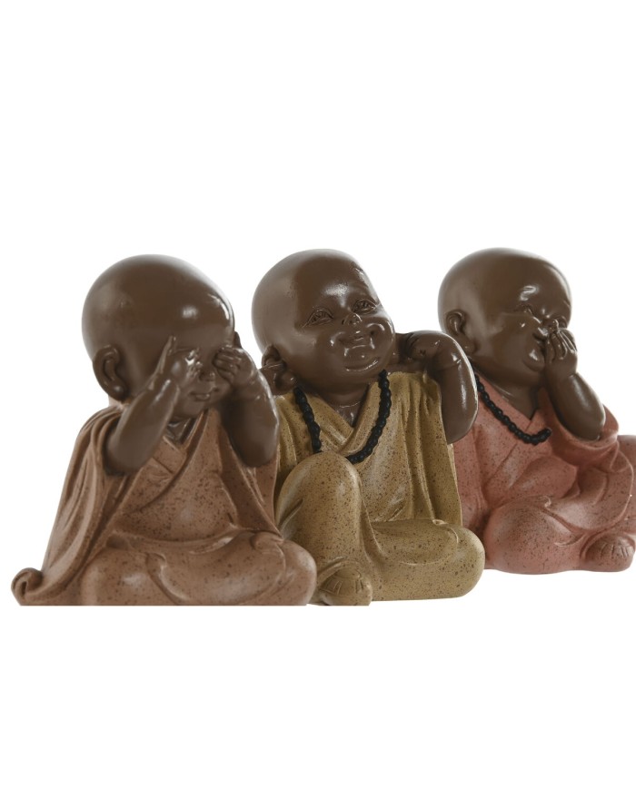 Statua Decorativa Home ESPRIT Arancio Corallo Lime Resina Frate Orientale 8,5 x 7 x 9,7 cm (3 Unità)