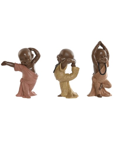 Statua Decorativa Home ESPRIT Arancio Corallo Lime Resina Frate Orientale 11,5 x 5,5 x 14,5 cm (3 Unità)