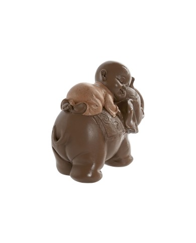 Statua Decorativa Home ESPRIT Marrone Arancio Corallo Lime Resina Frate Orientale 13 x 6 x 12,5 cm (3 Unità)