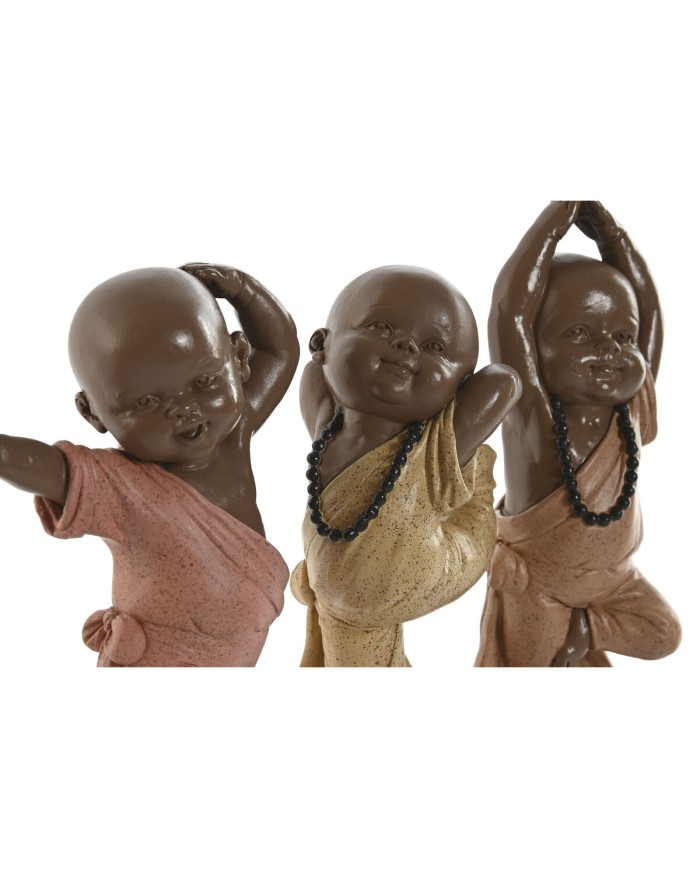 Statua Decorativa Home ESPRIT Arancio Corallo Lime Resina Frate Orientale 11,5 x 5,5 x 14,5 cm (3 Unità)