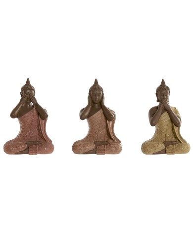 Statua Decorativa Home ESPRIT Arancio Corallo Lime Resina Buddha Orientale 9 x 6 x 13 cm (3 Unità)