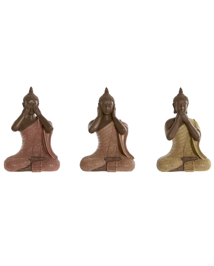 Statua Decorativa Home ESPRIT Arancio Corallo Lime Resina Buddha Orientale 9 x 6 x 13 cm (3 Unità)