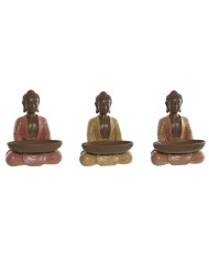 Statua Decorativa Home ESPRIT Arancio Corallo Lime Resina Buddha Orientale 9 x 6 x 13 cm (3 Unità)