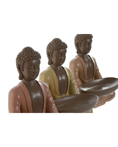 Statua Decorativa Home ESPRIT Arancio Corallo Lime Resina Buddha Orientale 19,5 x 16 x 25,5 cm (3 Unità)