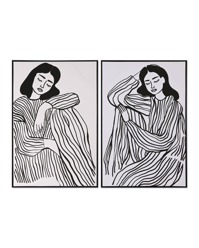 Quadro Home ESPRIT Bianco Nero Donna Scandinavo 83 x 4 x 123 cm (2 Unità)