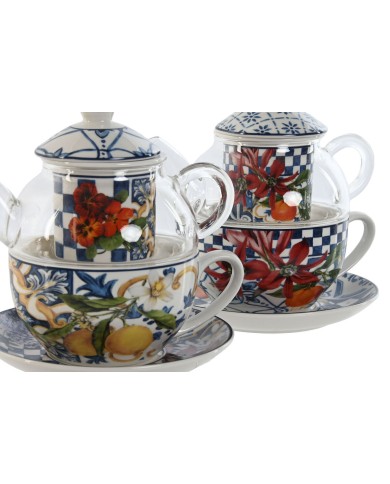 Teiera Home ESPRIT Azzurro Bianco Cristallo Porcellana (2 Unità)