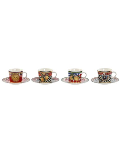 Set di Tazze e Piatti Home ESPRIT Giallo Rosso Porcellana 12,5 x 12,5 x 1,5 cm (4 Unità) Set di Tazze e Piatti Home ESPRIT Giallo Rosso Porcellana 12,5 x 12,5 x 1,5 cm (4 Unità)