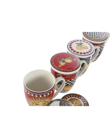 Tazza per Infusi Home ESPRIT Giallo Rosso Moderno Limone 380 ml (4 Unità) Tazza per Infusi Home ESPRIT Giallo Rosso Moderno Limone 380 ml (4 Unità)