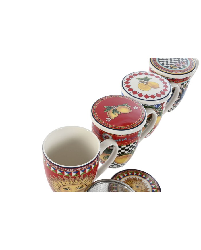 Tazza per Infusi Home ESPRIT Giallo Rosso Moderno Limone 380 ml (4 Unità)