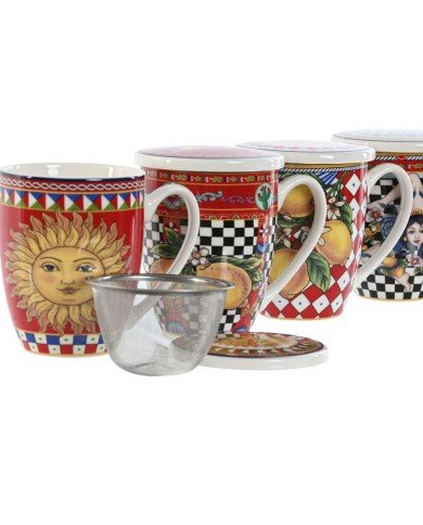 Tazza per Infusi Home ESPRIT Giallo Rosso Moderno Limone 380 ml (4 Unità) Tazza per Infusi Home ESPRIT Giallo Rosso Moderno Limone 380 ml (4 Unità)