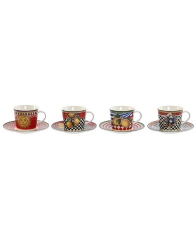 Set di Tazze e Piatti Home ESPRIT Giallo Rosso Porcellana 220 ml 15,6 x 15,6 x 1,7 cm (4 Unità) Set di Tazze e Piatti Home ESPRIT Giallo Rosso Porcellana 220 ml 15,6 x 15,6 x 1,7 cm (4 Unità)