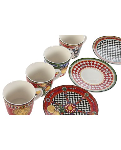 Set di Tazze e Piatti Home ESPRIT Giallo Rosso Porcellana 220 ml 15,6 x 15,6 x 1,7 cm (4 Unità) Set di Tazze e Piatti Home ESPRIT Giallo Rosso Porcellana 220 ml 15,6 x 15,6 x 1,7 cm (4 Unità)