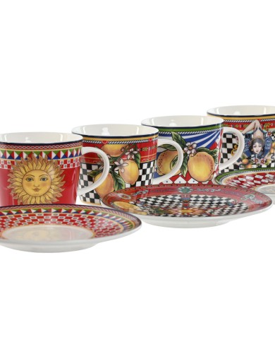 Set di Tazze e Piatti Home ESPRIT Giallo Rosso Porcellana 220 ml 15,6 x 15,6 x 1,7 cm (4 Unità) Set di Tazze e Piatti Home ESPRIT Giallo Rosso Porcellana 220 ml 15,6 x 15,6 x 1,7 cm (4 Unità)