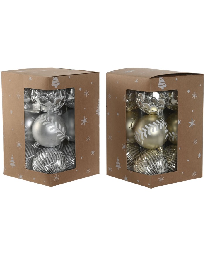 Palle di Natale Home ESPRIT Dorato Argentato PVC 16 x 16 x 24 cm (2 Unità)