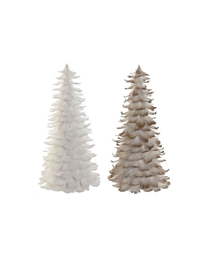 Albero di Natale Home ESPRIT Bianco Dorato Cartone Piuma 22 x 22 x 46 cm (2 Unità)