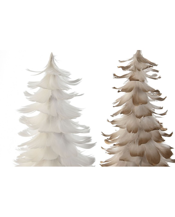 Albero di Natale Home ESPRIT Bianco Dorato Cartone Piuma 22 x 22 x 46 cm (2 Unità)