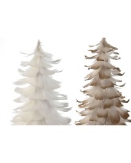 Albero di Natale Home ESPRIT Bianco Dorato Cartone Piuma 22 x 22 x 46 cm (2 Unità)