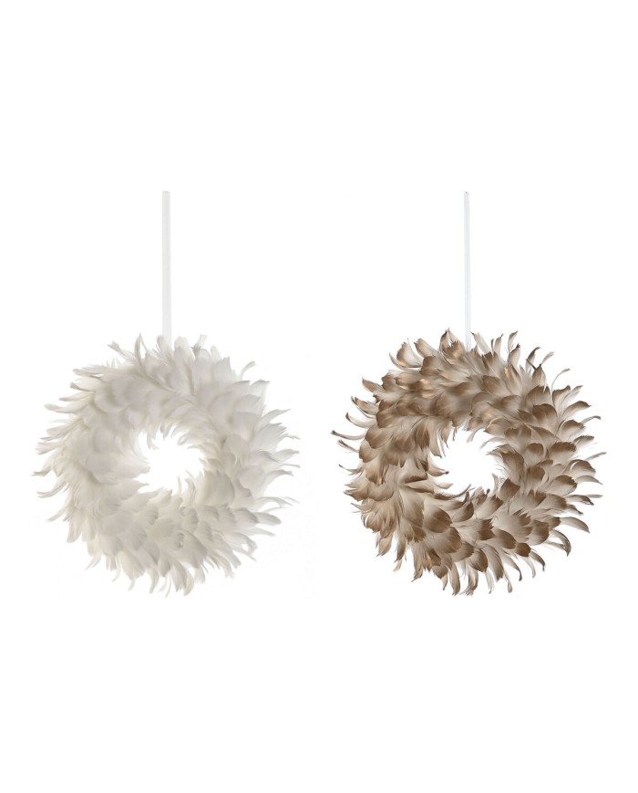 Ghirlanda di Natale Home ESPRIT Bianco Dorato Piuma 30 x 7 x 30 cm (2 Unità)