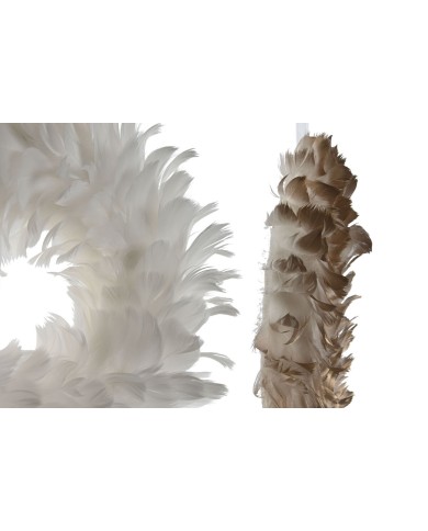 Ghirlanda di Natale Home ESPRIT Bianco Dorato Piuma 30 x 7 x 30 cm (2 Unità)