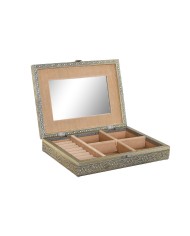 Scatola-Portagioie Home ESPRIT Bianco Champagne Legno Alluminio 18 x 18 x 6 cm