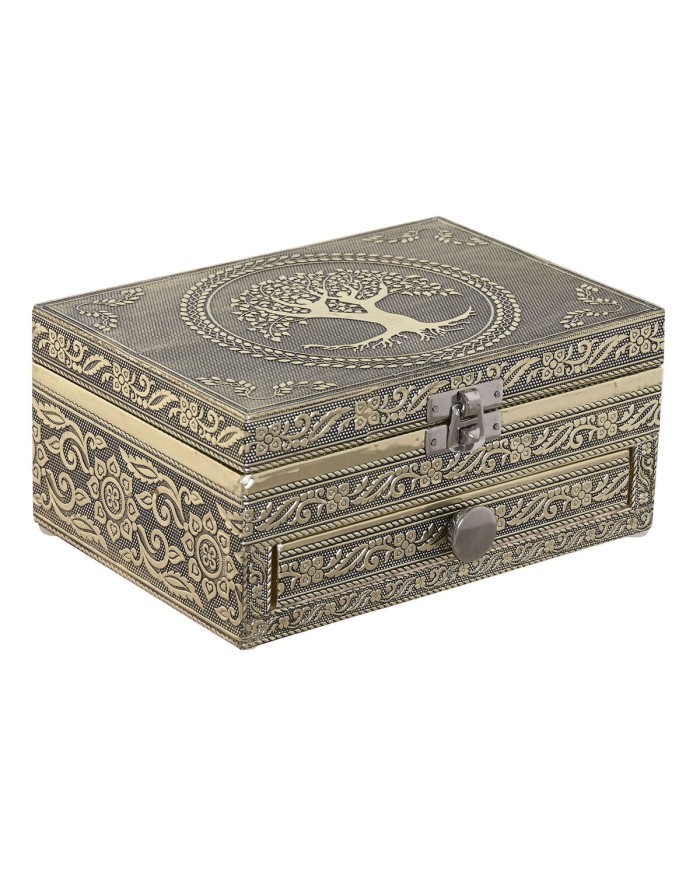 Scatola-Portagioie Home ESPRIT Bianco Champagne Legno Alluminio 17,5 x 12,5 x 8,5 cm