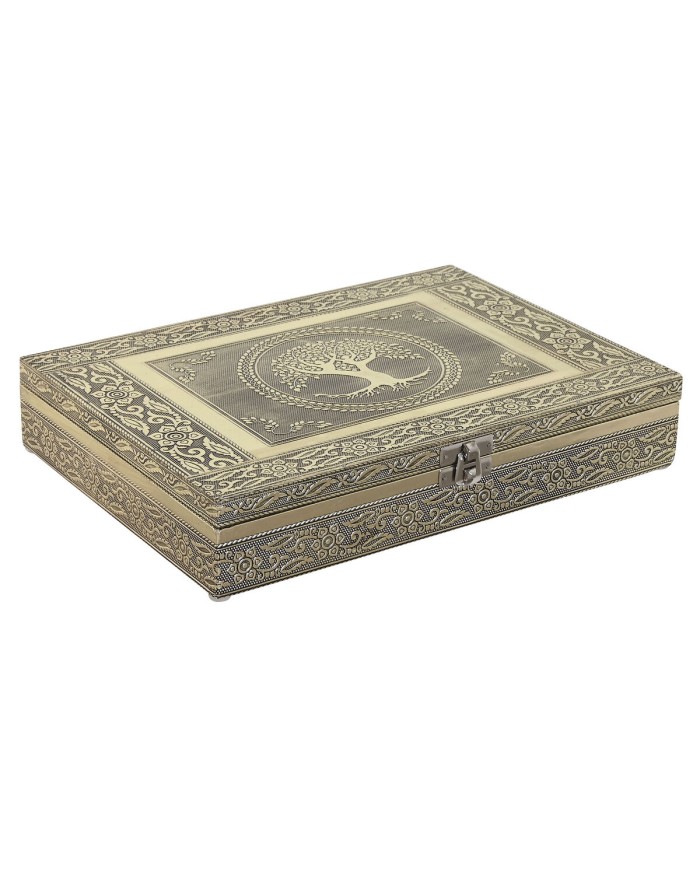 Scatola-Portagioie Home ESPRIT Bianco Champagne Legno Alluminio 27,5 x 20 x 5,4 cm