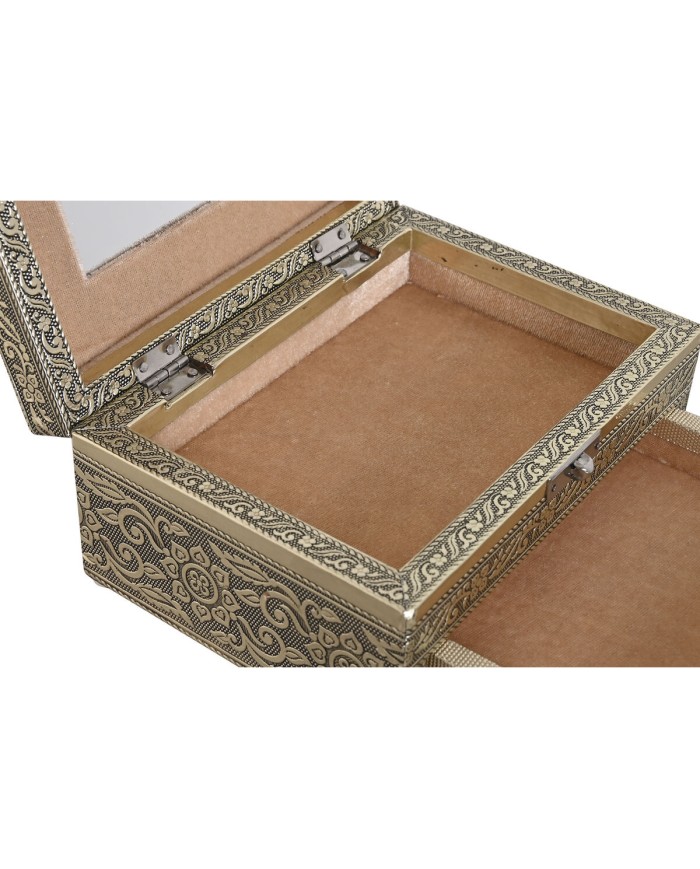 Scatola-Portagioie Home ESPRIT Bianco Champagne Legno Alluminio 17,5 x 12,5 x 8,5 cm