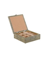 Scatola-Portagioie Home ESPRIT Bianco Champagne Legno Alluminio 18 x 18 x 6 cm