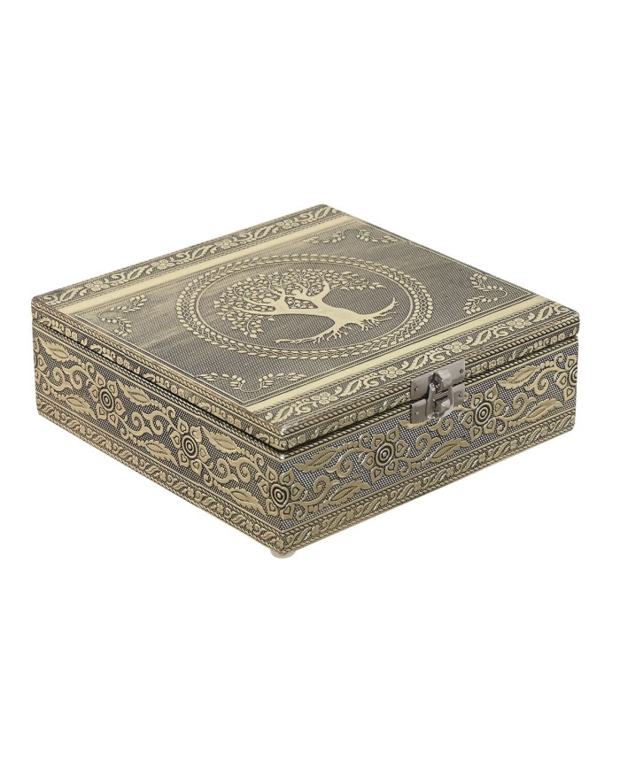 Scatola-Portagioie Home ESPRIT Bianco Champagne Legno Alluminio 18 x 18 x 6 cm