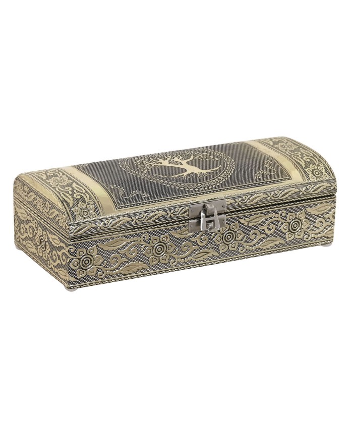 Scatola-Portagioie Home ESPRIT Bianco Champagne Legno Alluminio 22,5 x 10 x 6,5 cm