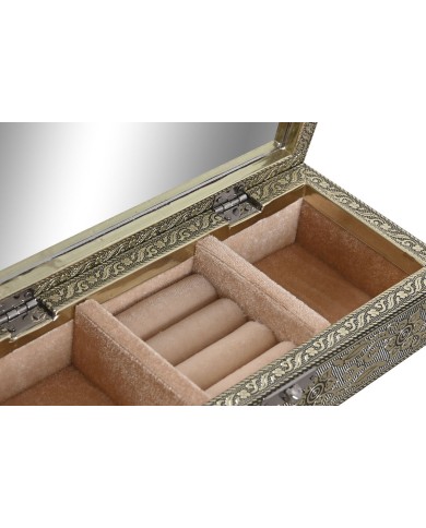 Scatola-Portagioie Home ESPRIT Bianco Champagne Legno Alluminio 22,5 x 10 x 6,5 cm