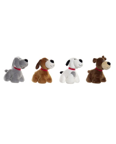 Peluche Home ESPRIT Bianco Marrone Grigio Poliestere Cane 22 x 21 x 26 cm (4 Unità)