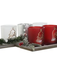 Portacandele Natalizio Home ESPRIT Bianco Rosso 40 X 9 X 13,5 cm (5 Pezzi) (2 Unità) Portacandele Natalizio Home ESPRIT Bianco Rosso 40 X 9 X 13,5 cm (5 Pezzi) (2 Unità)