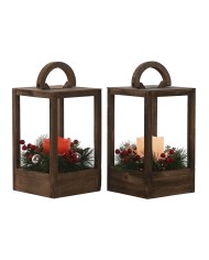 Lanterna Home ESPRIT Bianco Marrone Rosso Legno 16 x 16 x 26 cm (2 Unità)