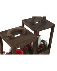 Lanterna Home ESPRIT Bianco Marrone Rosso Legno 16 x 16 x 26 cm (2 Unità)