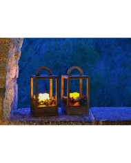 Lanterna Home ESPRIT Bianco Marrone Rosso Legno 16 x 16 x 26 cm (2 Unità)