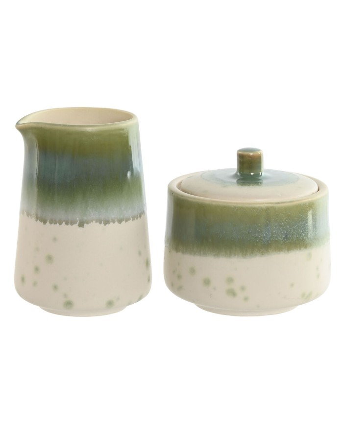 Porta latte e zucchero Home ESPRIT Bianco Verde Porcellana 250 ml 9 X 9 X 8,4 cm 2 Pezzi