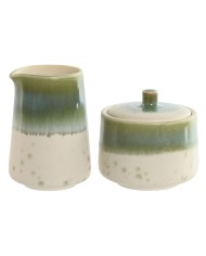 Porta latte e zucchero Home ESPRIT Bianco Verde Porcellana 250 ml 9 X 9 X 8,4 cm 2 Pezzi