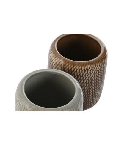 Bicchiere Home ESPRIT Marrone Grigio Gres 8,5 x 8,5 x 10 cm (2 Unità)