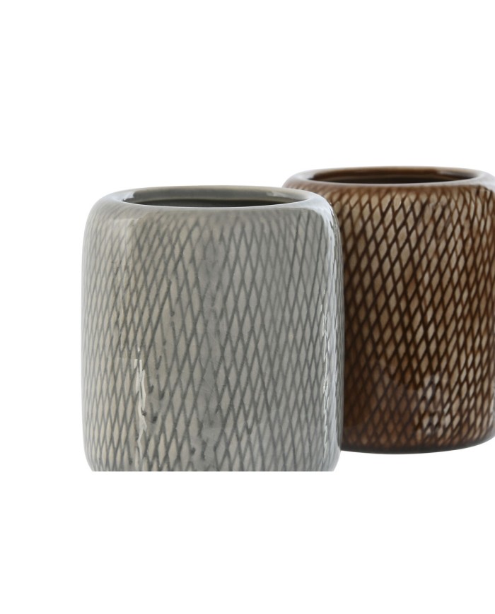 Bicchiere Home ESPRIT Marrone Grigio Gres 8,5 x 8,5 x 10 cm (2 Unità) Bicchiere Home ESPRIT Marrone Grigio Gres 8,5 x 8,5 x 10 cm (2 Unità)