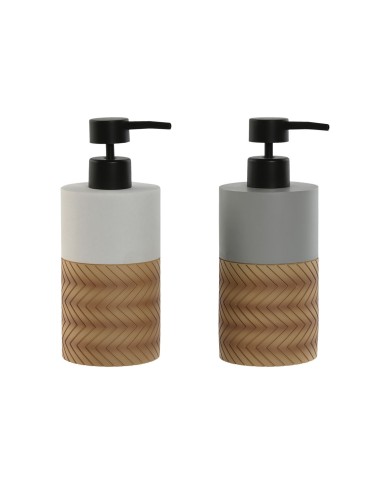 Dispenser di Sapone Home ESPRIT Bianco Grigio Naturale Resina Polietilene 7,5 x 7,5 x 18,5 cm (2 Unità)