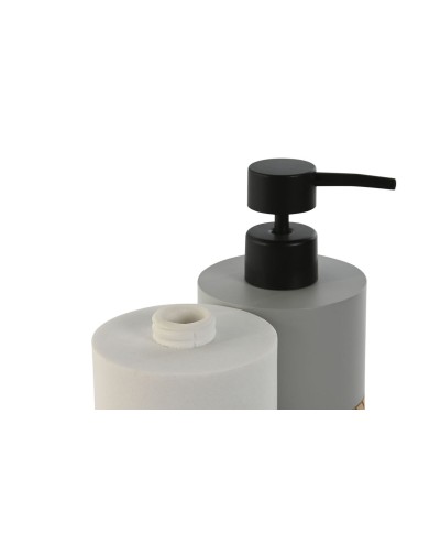 Dispenser di Sapone Home ESPRIT Bianco Grigio Naturale Resina Polietilene 7,5 x 7,5 x 18,5 cm (2 Unità)