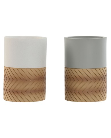 Bicchiere Home ESPRIT Bianco Grigio Naturale Resina 7 x 7 x 10,5 cm (2 Unità)